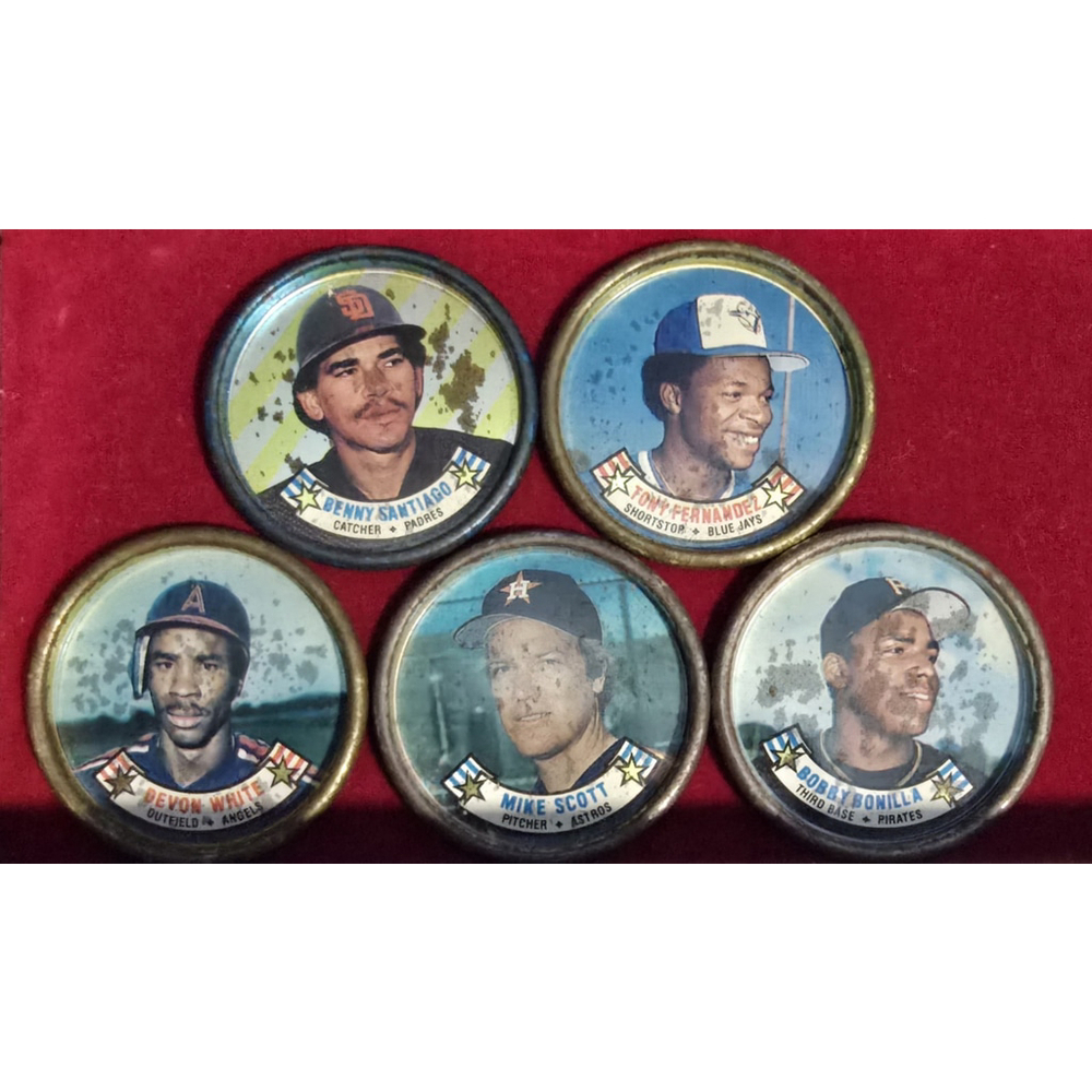 5x 1988 Topps Coins Caps White, Santiago, Scott, Fernandez And Bonilla